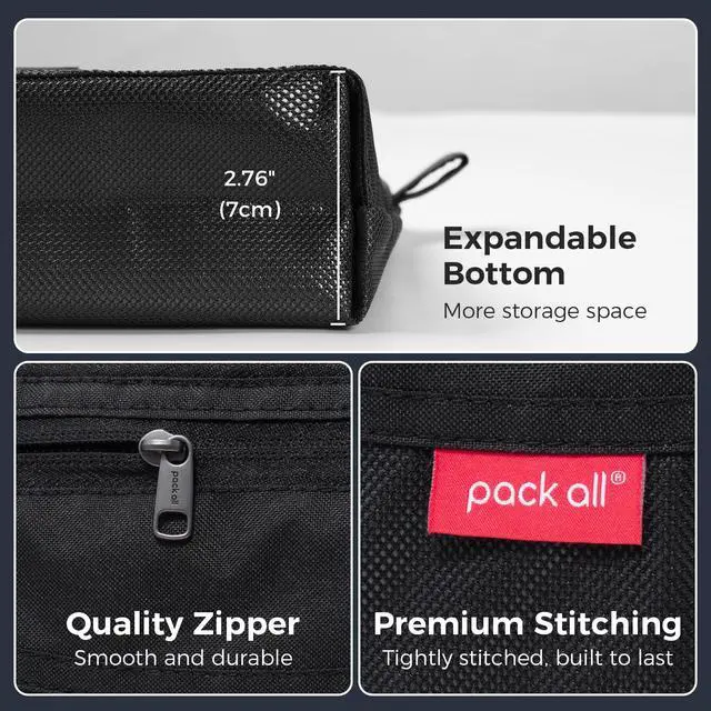 Alt view image 4 of 7 - Double-layered Water-Resistant Zipper Pouch, Mesh Zipper Bags for Storage, Travel, Office & Home Organization (Black, Medium)