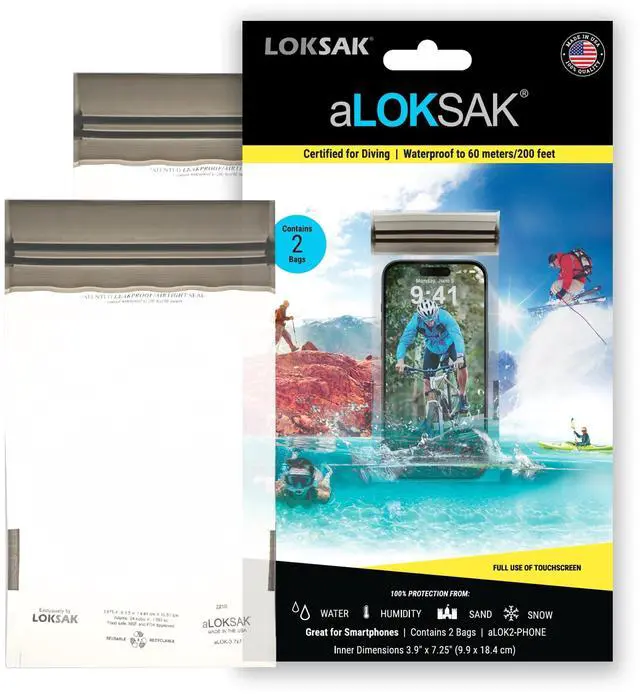 Main image of aLOKSAK Waterproof Dry Bags - Airtight Underwater Pouch - Touch Screen Compatible - Diving Certified - 2 Pack- 3.9in x 7.5in Clear