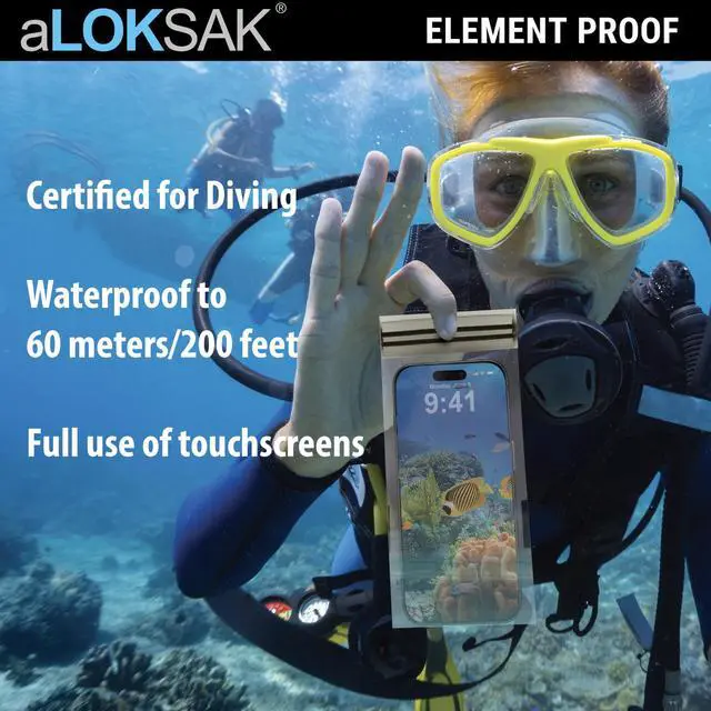 Alt view image 3 of 7 - aLOKSAK Waterproof Dry Bags - Airtight Underwater Pouch - Touch Screen Compatible - Diving Certified - 2 Pack- 3.9in x 7.5in Clear