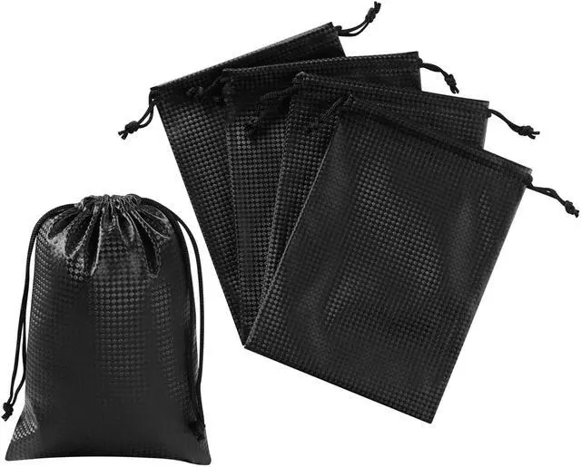 Main image of Tech-Weave PU-Coated Drawstring Bags (Set of 5) Water-Resistant, Directional-Stretch Travel Organizers for Phone, Toiletries, Tech Gear, Collections - Wipe-Clean (Black 3D, 5 x 7 Inch)