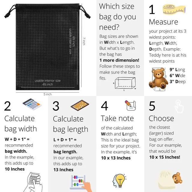 Alt view image 3 of 7 - Tech-Weave PU-Coated Drawstring Bags (Set of 5) Water-Resistant, Directional-Stretch Travel Organizers for Phone, Toiletries, Tech Gear, Collections - Wipe-Clean (Black 3D, 5 x 7 Inch)