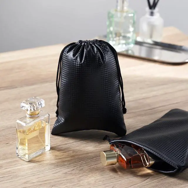 Alt view image 2 of 7 - Tech-Weave PU-Coated Drawstring Bags (Set of 5) Water-Resistant, Directional-Stretch Travel Organizers for Phone, Toiletries, Tech Gear, Collections - Wipe-Clean (Black 3D, 5 x 7 Inch)