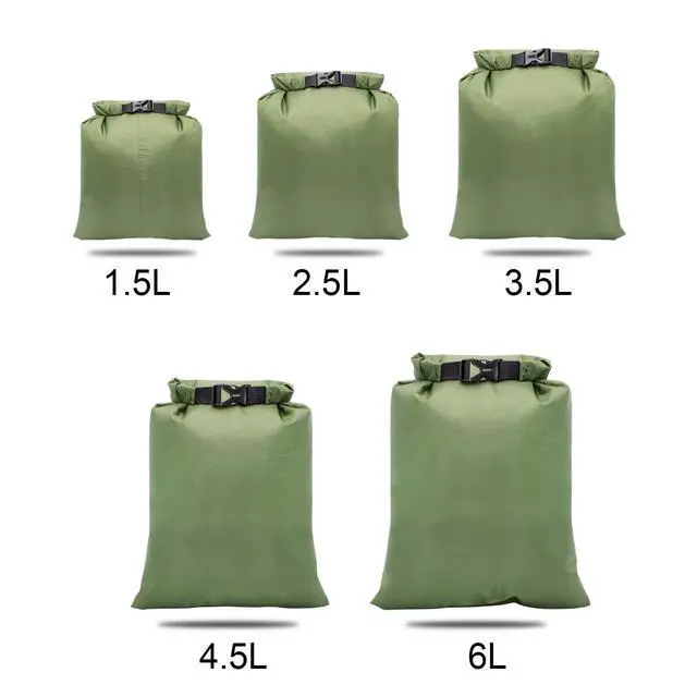 Alt view image 2 of 7 - Set of 5 Sizes Roll Top Waterproof Dry Bag Kit Storage Compression Bag Sack Poch Packing Organizers Water Resistant Camping Travel - Forestgreen