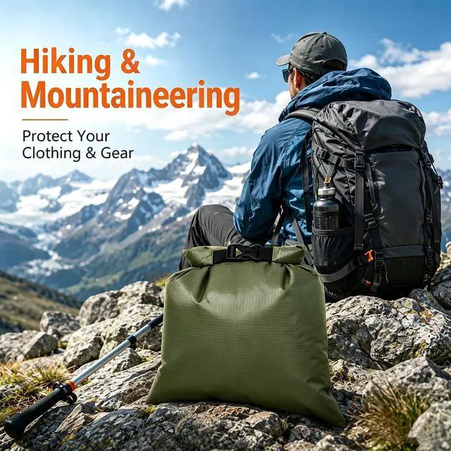 Alt view image 3 of 7 - Set of 5 Sizes Roll Top Waterproof Dry Bag Kit Storage Compression Bag Sack Poch Packing Organizers Water Resistant Camping Travel - Forestgreen