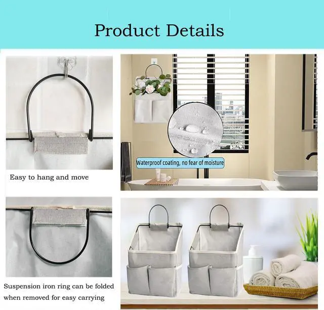 Alt view image 3 of 6 - 2 Pack Wall Hanging Storage Bag,Wall Hanging Organizer with Pockets, Hanging storage basket for Dormitory Bathroom Bedroom (Grey-upgraded)