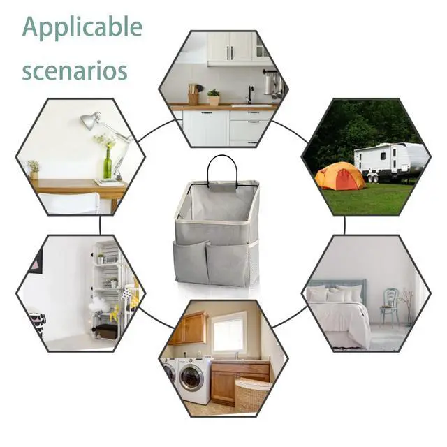 Alt view image 5 of 6 - 2 Pack Wall Hanging Storage Bag,Wall Hanging Organizer with Pockets, Hanging storage basket for Dormitory Bathroom Bedroom (Grey-upgraded)