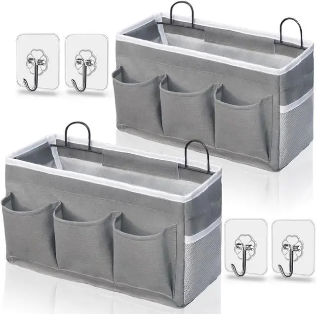 Main image of Wall Hanging Organizer Bag, 2-Pack Linen Storage Baskets with Pockets, WallHanging Storage Basket for Bedroom, Kitchen, Office, RV Camper (Gray)
