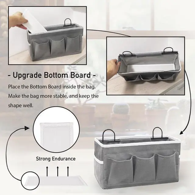 Alt view image 3 of 6 - Wall Hanging Organizer Bag, 2-Pack Linen Storage Baskets with Pockets, WallHanging Storage Basket for Bedroom, Kitchen, Office, RV Camper (Gray)