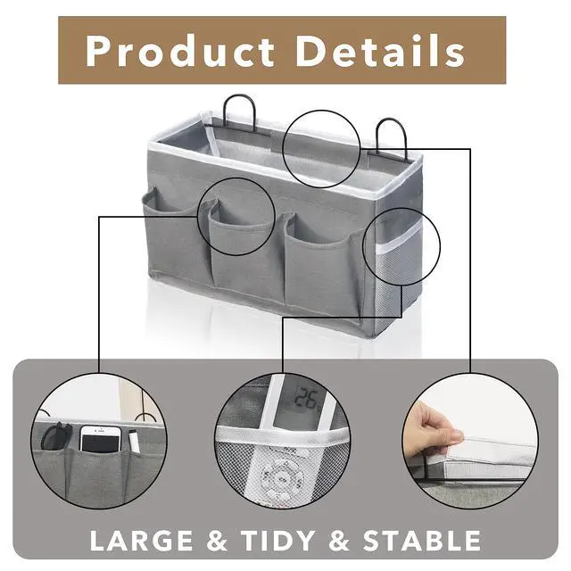 Alt view image 5 of 6 - Wall Hanging Organizer Bag, 2-Pack Linen Storage Baskets with Pockets, WallHanging Storage Basket for Bedroom, Kitchen, Office, RV Camper (Gray)