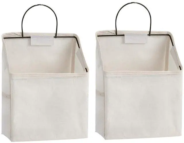 Main image of Wall-Hanging Storage Bags, Desktop Organizer Basket Cotton Linen Hanging Storage Basket for Kitchen,Bderoom,Living Room (#2 White)