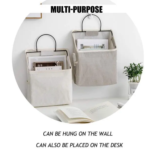 Alt view image 4 of 6 - 2Pcs Wall-Hanging Storage Bags,Desktop Organizer Basket Cotton Linen Hanging Storage Basket for Kitchen,Bderoom,Living Room-Triangle