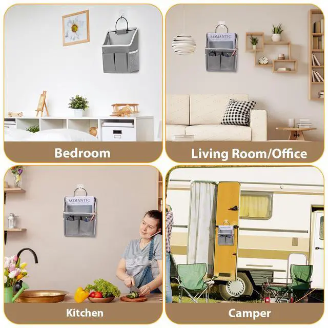 Alt view image 5 of 7 - Wall Hanging Storage Bag, Hanging Storage Basket for Organizing, Wall Organizer with Pockets for Bathroom, Bedroom, Dormitory, RV