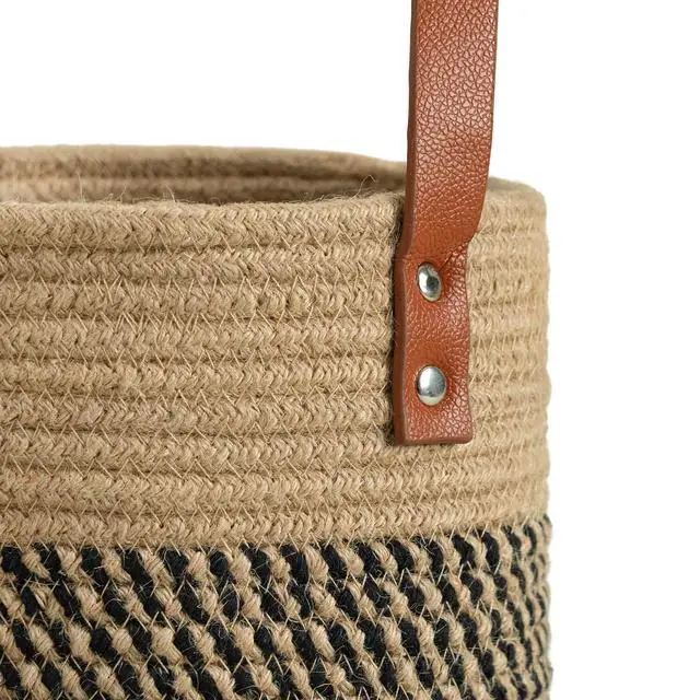 Alt view image 6 of 7 - 2pack Jute Rope Hanging Basket - 7.87" x 7" Small Woven Fern Wall Hanging Basket Flower Plants, Woven Storage, Black and Jute
