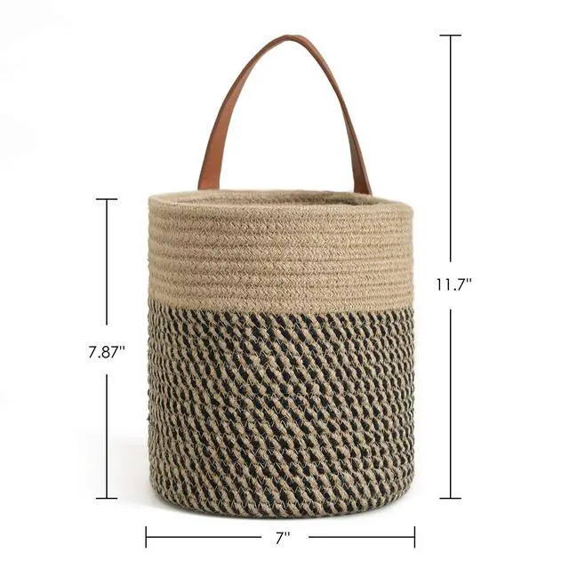 Alt view image 5 of 7 - 2pack Jute Rope Hanging Basket - 7.87" x 7" Small Woven Fern Wall Hanging Basket Flower Plants, Woven Storage, Black and Jute