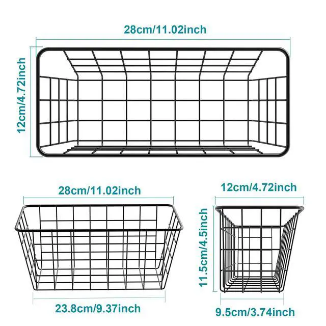 Alt view image 7 of 7 - Hanging Kitchen Baskets, 2 Pack Wire Storage Basket Over Cabinet Door Organizer with Adhesive Hooks, No Drilling Pantry & Cabinet Organization for Kitchen Bathroom, Extra 2 Hooks, Black