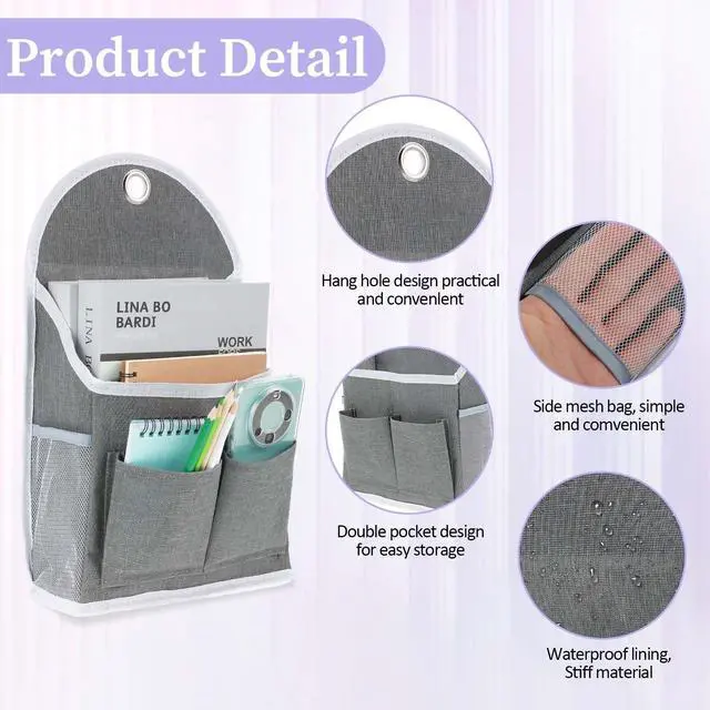 Alt view image 3 of 7 - 1 Pack Wall Hanging Organizer Bag with Pockets Fabric Storage Bag Basket Wall Mount Hangable Organizer File Pocket Fabric Magazine Waterproof for Bathroom, Office, Kitchen, Bedroom