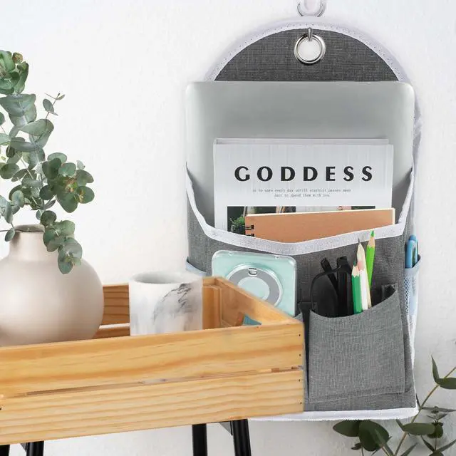 Alt view image 5 of 7 - 1 Pack Wall Hanging Organizer Bag with Pockets Fabric Storage Bag Basket Wall Mount Hangable Organizer File Pocket Fabric Magazine Waterproof for Bathroom, Office, Kitchen, Bedroom