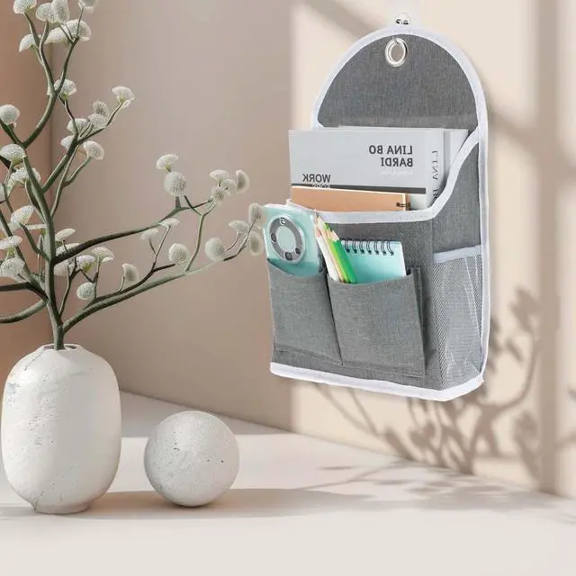 Alt view image 6 of 7 - 1 Pack Wall Hanging Organizer Bag with Pockets Fabric Storage Bag Basket Wall Mount Hangable Organizer File Pocket Fabric Magazine Waterproof for Bathroom, Office, Kitchen, Bedroom