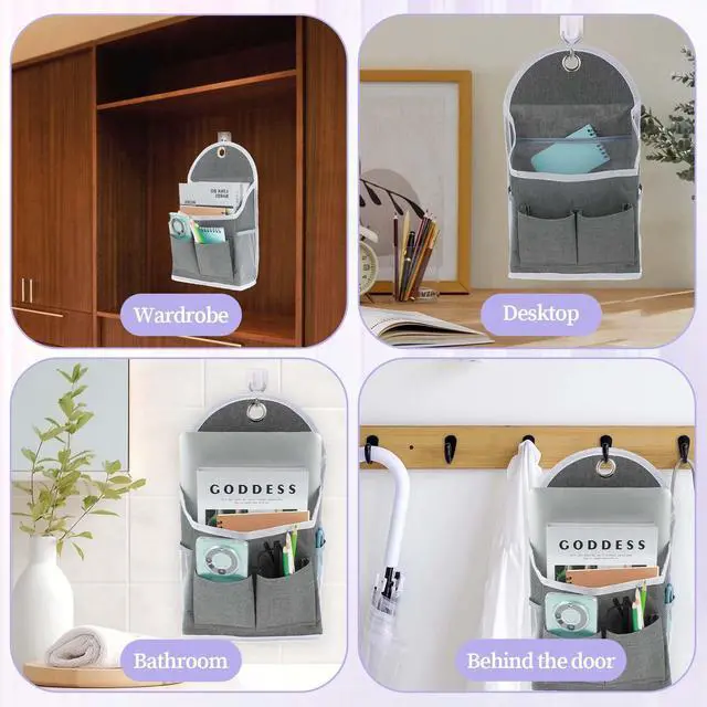 Alt view image 7 of 7 - 1 Pack Wall Hanging Organizer Bag with Pockets Fabric Storage Bag Basket Wall Mount Hangable Organizer File Pocket Fabric Magazine Waterproof for Bathroom, Office, Kitchen, Bedroom