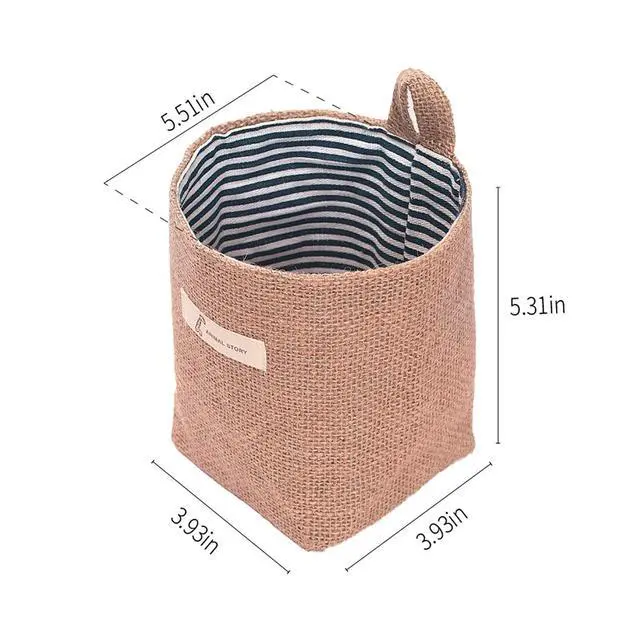Alt view image 2 of 7 - 4 Pack Wall Hanging Storage Bags Hanging Storage Bags Cotton Linen Storage Basket Foldable Wall Hanging Basket Family Organizer Box Decorative Bag (Color as Shown)3.93 * 3.93 * 5.31
