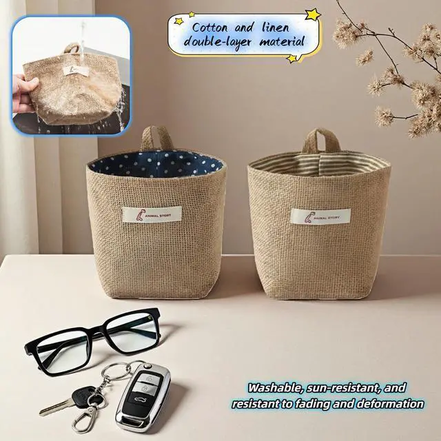 Alt view image 2 of 7 - Machine Washable Hemp Cotton Hanging Organizer for Door, Wall & Bedside. Space Saving Storage Pockets, Heavy Duty 15lb Anti-Slip Design for Home & Office (Blue dot)