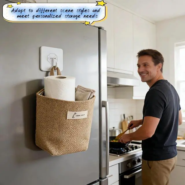 Alt view image 3 of 7 - Machine Washable Hemp Cotton Hanging Organizer for Door, Wall & Bedside. Space Saving Storage Pockets, Heavy Duty 15lb Anti-Slip Design for Home & Office (Blue dot)