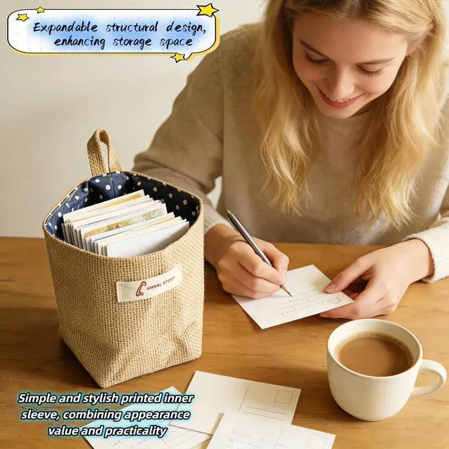 Alt view image 4 of 7 - Machine Washable Hemp Cotton Hanging Organizer for Door, Wall & Bedside. Space Saving Storage Pockets, Heavy Duty 15lb Anti-Slip Design for Home & Office (Blue dot)