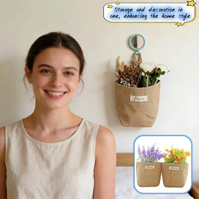 Alt view image 7 of 7 - Machine Washable Hemp Cotton Hanging Organizer for Door, Wall & Bedside. Space Saving Storage Pockets, Heavy Duty 15lb Anti-Slip Design for Home & Office (Blue dot)