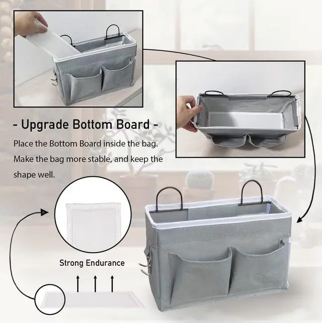 Alt view image 3 of 6 - 2pcs Middle Wall Hanging Organizer Bag, Linen Fabric Door Hanging Storage Basket with Pockets, Waterproof Bin for Kitchen, Bedroom, Office, RV Camper (Gray)