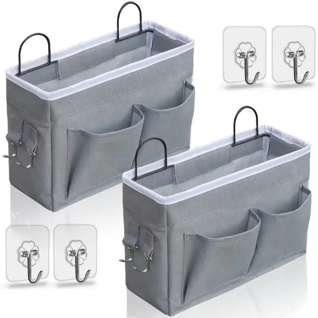 Main image of 2pcs Middle Wall Hanging Organizer Bag, Linen Fabric Door Hanging Storage Basket with Pockets, Waterproof Bin for Kitchen, Bedroom, Office, RV Camper (Gray)