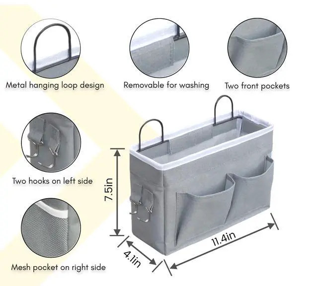 Alt view image 5 of 6 - 2pcs Middle Wall Hanging Organizer Bag, Linen Fabric Door Hanging Storage Basket with Pockets, Waterproof Bin for Kitchen, Bedroom, Office, RV Camper (Gray)