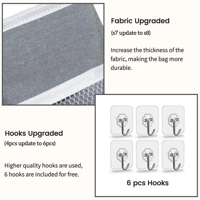 Alt view image 4 of 6 - 2pcs Middle Wall Hanging Organizer Bag, Linen Fabric Door Hanging Storage Basket with Pockets, Waterproof Bin for Kitchen, Bedroom, Office, RV Camper (Gray)