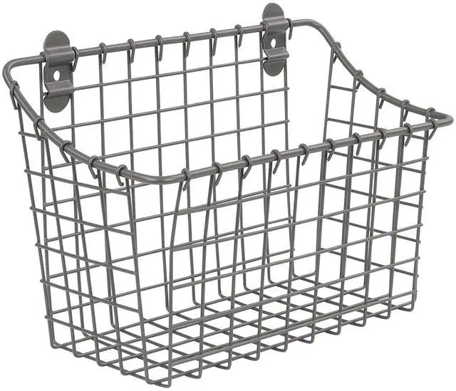 Main image of Large Wall Mounted Wire Basket Industrial Gray Kitchen Wall Mount Organizer Storage Basket, Wire Basket for Kitchen Bathroom Pantry Organization, Wall Hanging Wire Caddy for Modern Homes
