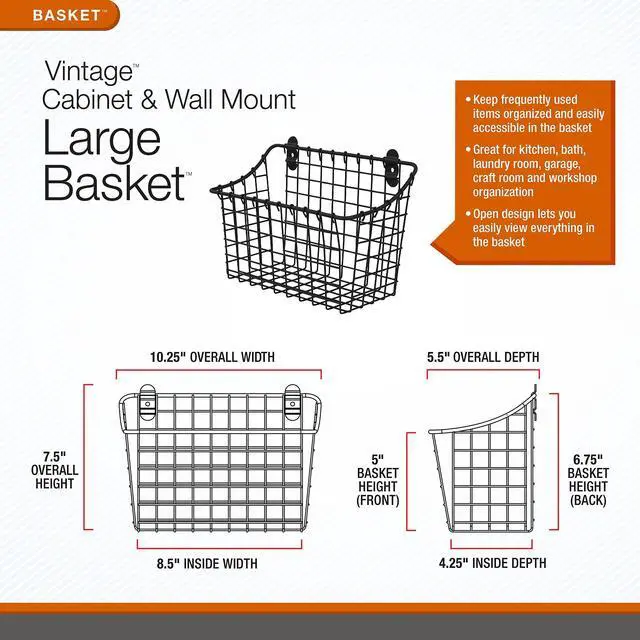 Alt view image 2 of 6 - Large Wall Mounted Wire Basket Industrial Gray Kitchen Wall Mount Organizer Storage Basket, Wire Basket for Kitchen Bathroom Pantry Organization, Wall Hanging Wire Caddy for Modern Homes