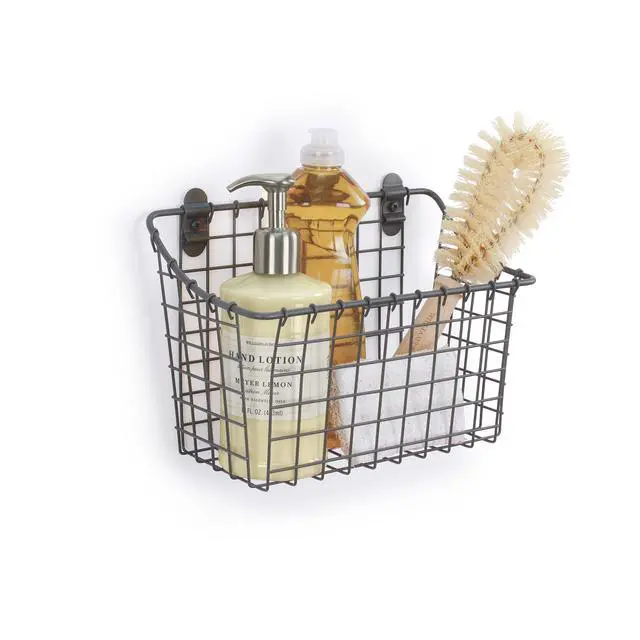 Alt view image 3 of 6 - Large Wall Mounted Wire Basket Industrial Gray Kitchen Wall Mount Organizer Storage Basket, Wire Basket for Kitchen Bathroom Pantry Organization, Wall Hanging Wire Caddy for Modern Homes