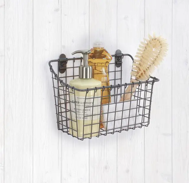 Alt view image 5 of 6 - Large Wall Mounted Wire Basket Industrial Gray Kitchen Wall Mount Organizer Storage Basket, Wire Basket for Kitchen Bathroom Pantry Organization, Wall Hanging Wire Caddy for Modern Homes