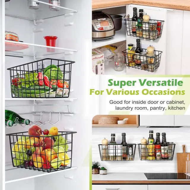 Alt view image 5 of 6 - 2 Pack Hanging Kitchen Baskets, Adhesive Wire Wall Storage Basket, No Drilling Hanging Fruit Baskets, Cabinet Door Organizer for Kitchen Bathroom Pantry, Upgrade Super-sized Adhesive