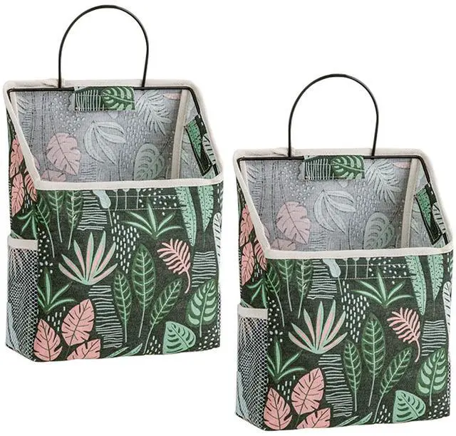 Main image of 2 Pcs Wall-hanging Storage Bags,Desktop Organizer Basket Cotton Linen Hanging Storage Basket for Kitchen,Bderoom,Living Room-Plant