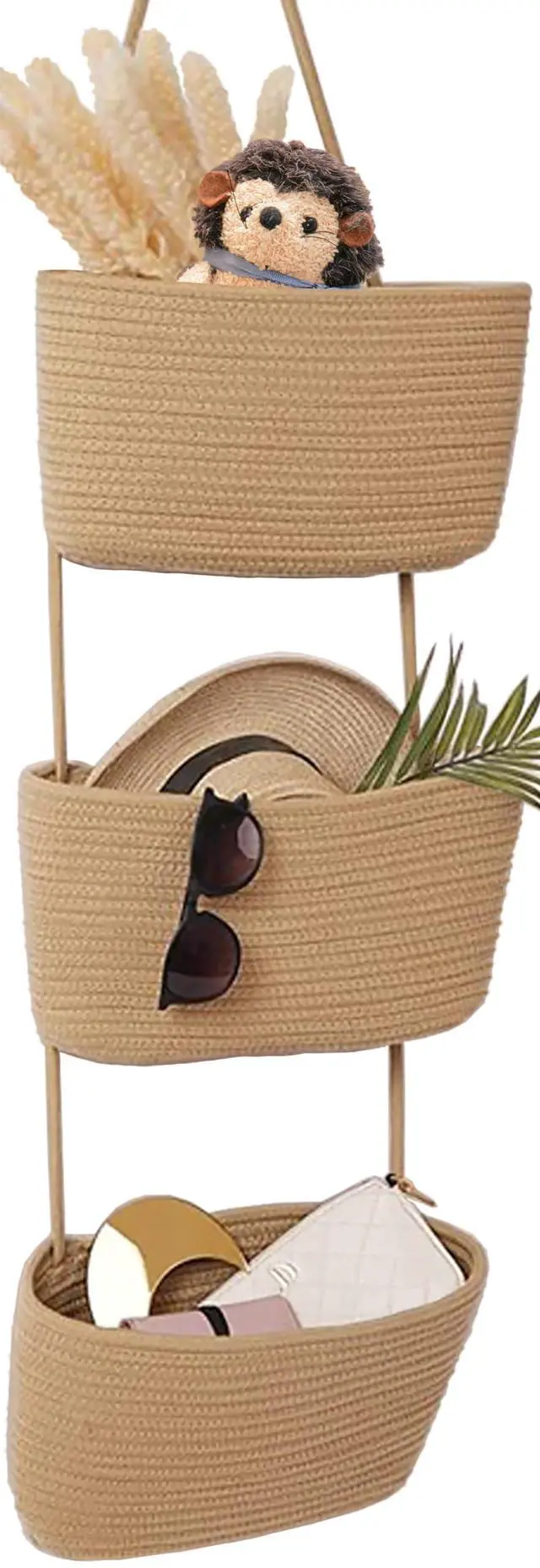 Main image of Wall Hanging Cotton Baskets - Large 3 Tier Decorative Baskets for Wall, Nursery, Bathroom (B-Brown)