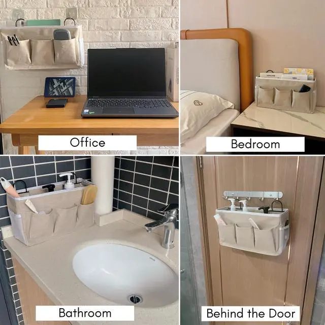 Alt view image 2 of 6 - 2pcs Light-Style Wall Hanging Storage Bag, Linen Fabric Door Hanging Organizer Baskets with Pockets, Waterproof Bin for Bedroom, Kitchen, Office, RV Camper (LightKaki-2pcs)