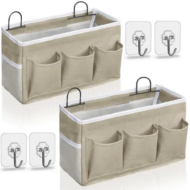 Main image of 2pcs Light-Style Wall Hanging Storage Bag, Linen Fabric Door Hanging Organizer Baskets with Pockets, Waterproof Bin for Bedroom, Kitchen, Office, RV Camper (LightKaki-2pcs)