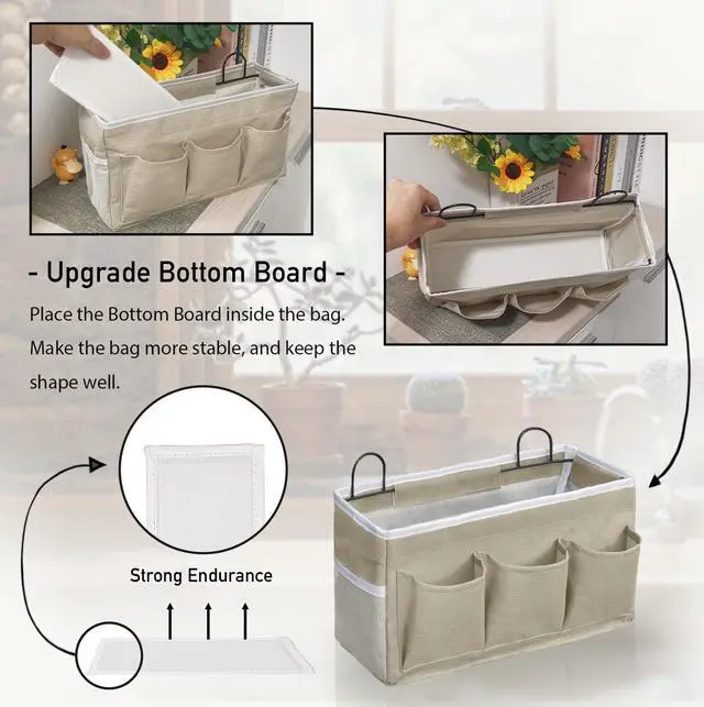 Alt view image 3 of 6 - 2pcs Light-Style Wall Hanging Storage Bag, Linen Fabric Door Hanging Organizer Baskets with Pockets, Waterproof Bin for Bedroom, Kitchen, Office, RV Camper (LightKaki-2pcs)