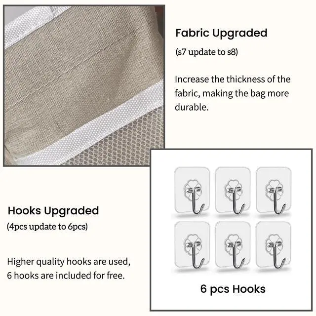 Alt view image 4 of 6 - 2pcs Light-Style Wall Hanging Storage Bag, Linen Fabric Door Hanging Organizer Baskets with Pockets, Waterproof Bin for Bedroom, Kitchen, Office, RV Camper (LightKaki-2pcs)
