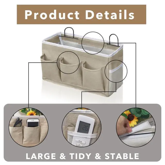 Alt view image 5 of 6 - 2pcs Light-Style Wall Hanging Storage Bag, Linen Fabric Door Hanging Organizer Baskets with Pockets, Waterproof Bin for Bedroom, Kitchen, Office, RV Camper (LightKaki-2pcs)