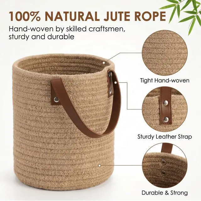 Alt view image 3 of 7 - Set of 2 Jute Hanging Basket 7.8" x 6.7", Small Wall Hanging Planter Baskets, Natural Jute Woven Storage Basket for Flower Plants Towels Sunglasses Wallet Keys, Boho Decor