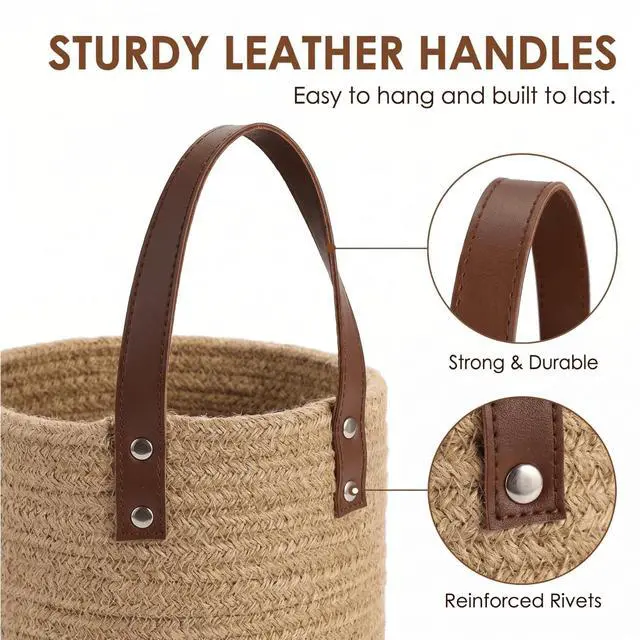 Alt view image 4 of 7 - Set of 2 Jute Hanging Basket 7.8" x 6.7", Small Wall Hanging Planter Baskets, Natural Jute Woven Storage Basket for Flower Plants Towels Sunglasses Wallet Keys, Boho Decor
