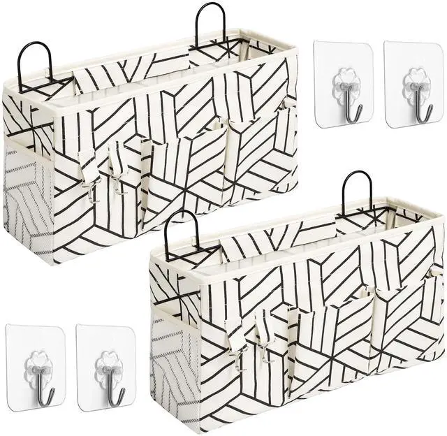 Main image of 2pcs Large Wall Hanging Storage Bag, Door Closet Linen Fabric Pockets Organizer, Waterproof for Living Room Bedroom Bathroom Kitchen Office RV Camper with Hooks White