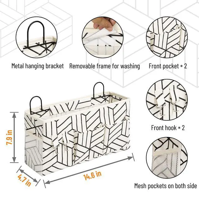 Alt view image 2 of 7 - 2pcs Large Wall Hanging Storage Bag, Door Closet Linen Fabric Pockets Organizer, Waterproof for Living Room Bedroom Bathroom Kitchen Office RV Camper with Hooks White