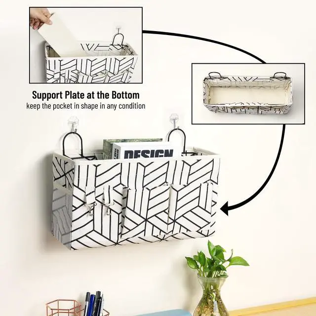 Alt view image 3 of 7 - 2pcs Large Wall Hanging Storage Bag, Door Closet Linen Fabric Pockets Organizer, Waterproof for Living Room Bedroom Bathroom Kitchen Office RV Camper with Hooks White