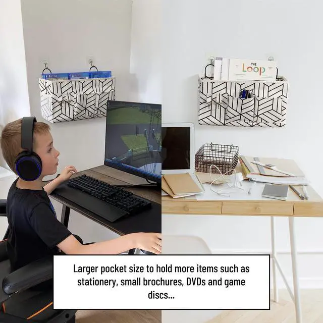 Alt view image 4 of 7 - 2pcs Large Wall Hanging Storage Bag, Door Closet Linen Fabric Pockets Organizer, Waterproof for Living Room Bedroom Bathroom Kitchen Office RV Camper with Hooks White